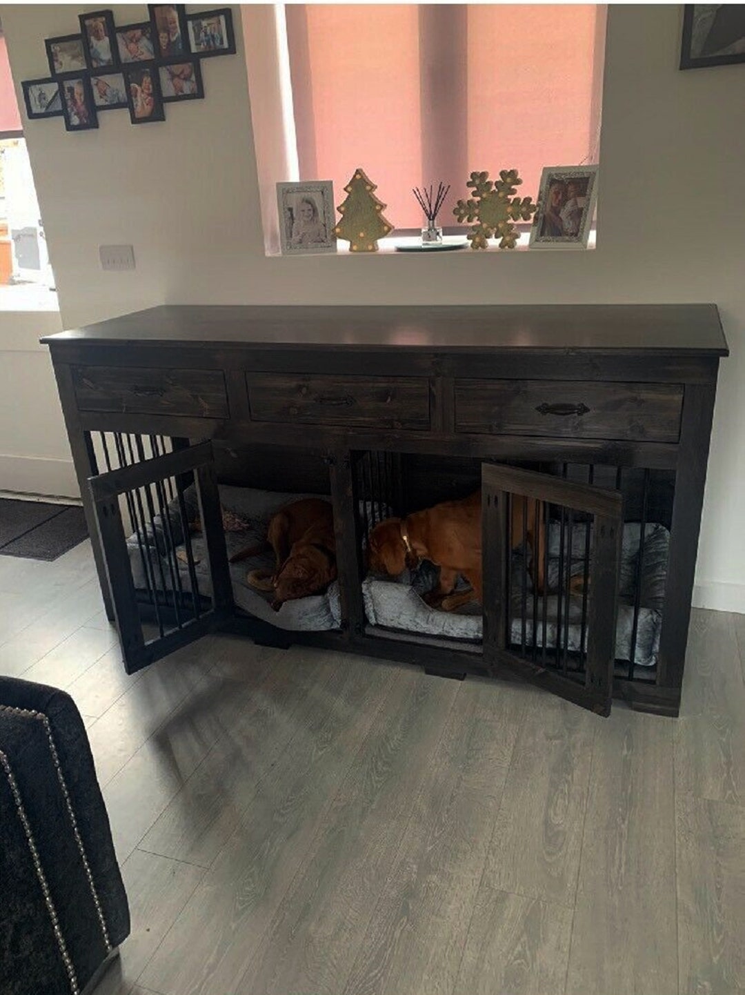 Double Indoor Dog Kennels With Drawersrustic Dog Cratefarmhouse Pet