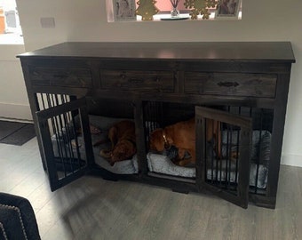 Double Indoor Dog Kennels With Drawers-Rustic Dog Crate-Farmhouse Pet -Handmade -Hand Crafted Indoor Wooden Dog Furniture