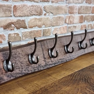 Live Edge Coat Rack Reclaimed Wood Antique Style Wooden Coat Rack Vintage Handmade Cast Iron Coat Hooks Rustic Wall Mounted