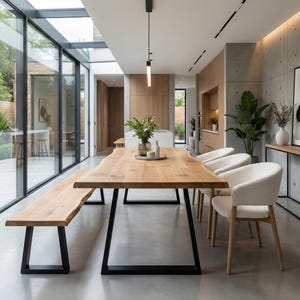 Firsby TP Live Edge Dining Table Rustic Solid Wood Industrial Steel Legs Trapezium Frame Industrial Rustic Wood Cotswold