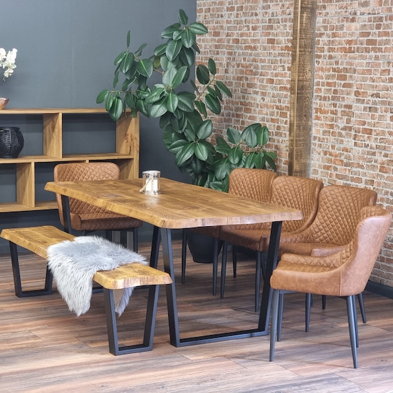 Industrial Dining Table Live Edge Round Corners Dining Table V