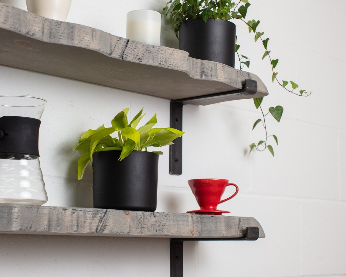 Grey Live Edge Round Corners Shelves Handmade Solid Wood & Etsy UK