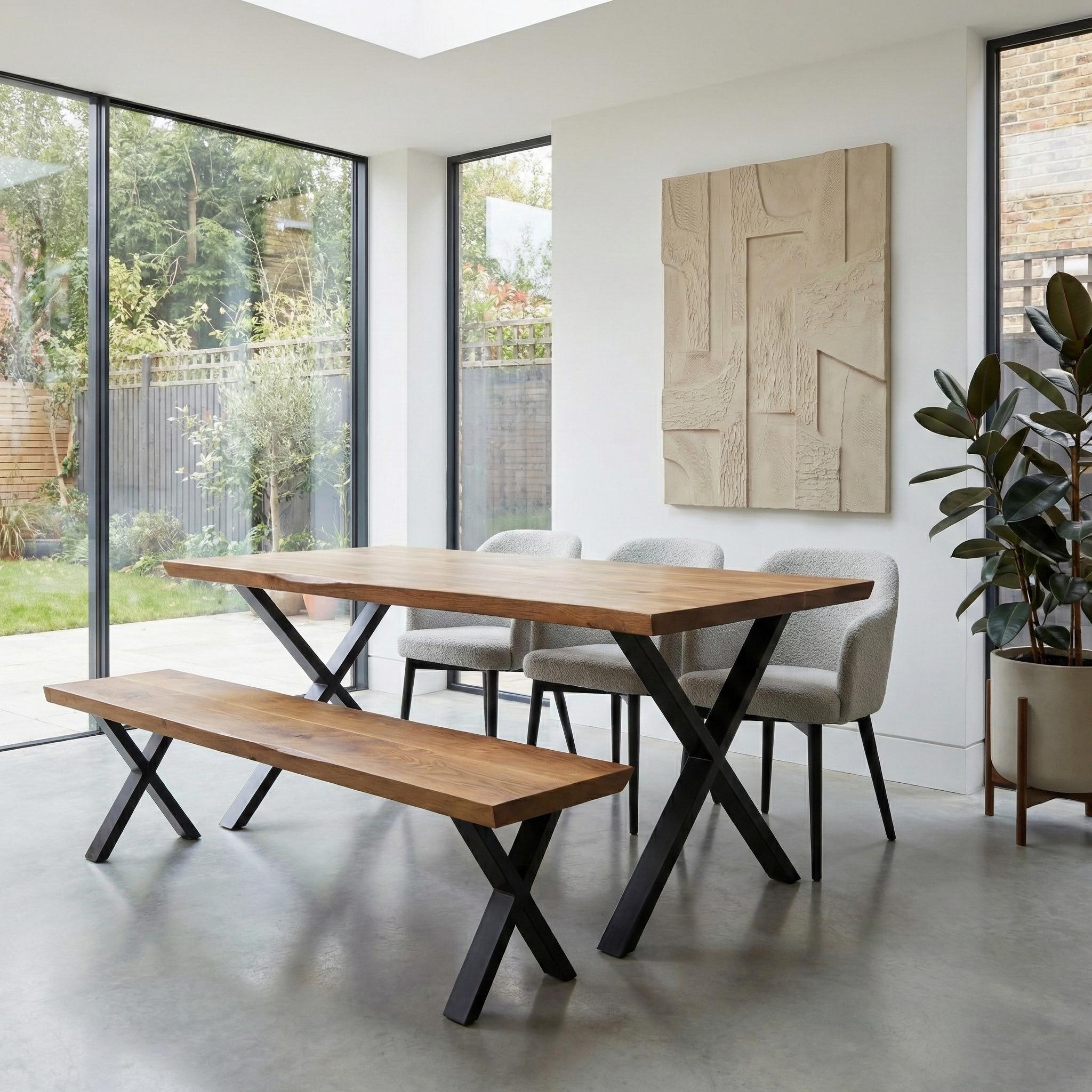 Louth XF Dining Table Solid Wood Chamfer Edge - Industrial X Frame ...