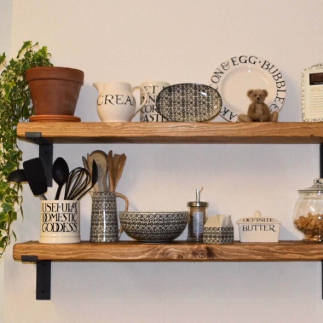 Rustic Straight Edge Shelf Handmade Solid Wood & Industrial - Etsy UK