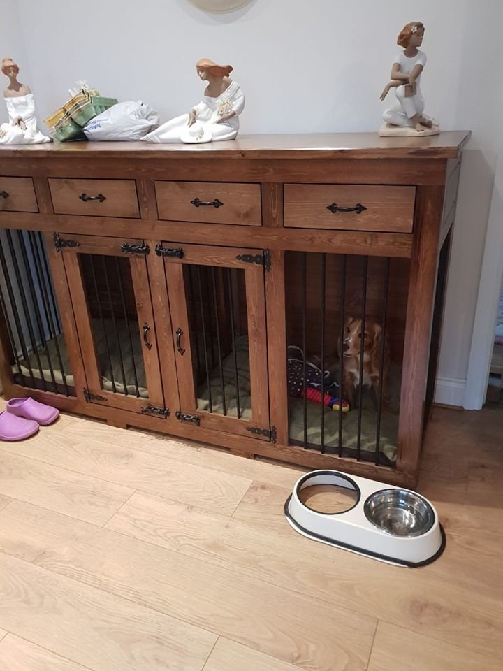Double With Drawers Dog Kennels Indoor Dog Kennels Rustic Etsy