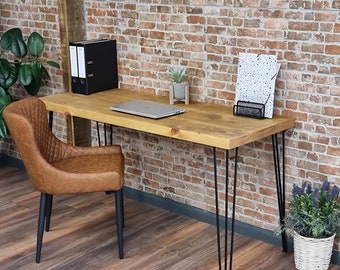 Hairpin Desk - Computer Desk with Steel Hairpin Legs- Rustic Wooden Desk & Table 45cm Deep