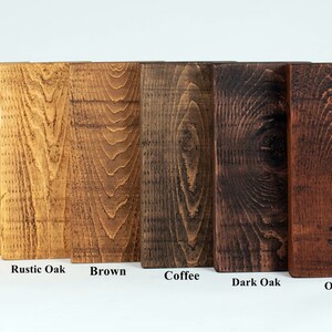 May include: Six wood samples stained in different colors: Whisky, Rustic Oak, Brown, Coffee, Dark Oak, and Old Pine.