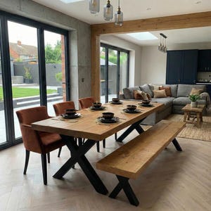 3 Inch Rustic Industrial Dining Table Rustic Wood - Handmade Kitchen Table Rustic Dining Table Farmhouse Chunky Metal Legs