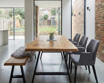 Firsby AF Live Edge Dining Table Rustic Solid Wood Industrial Steel Legs A Frame Industrial Rustic Wood Cotswold
