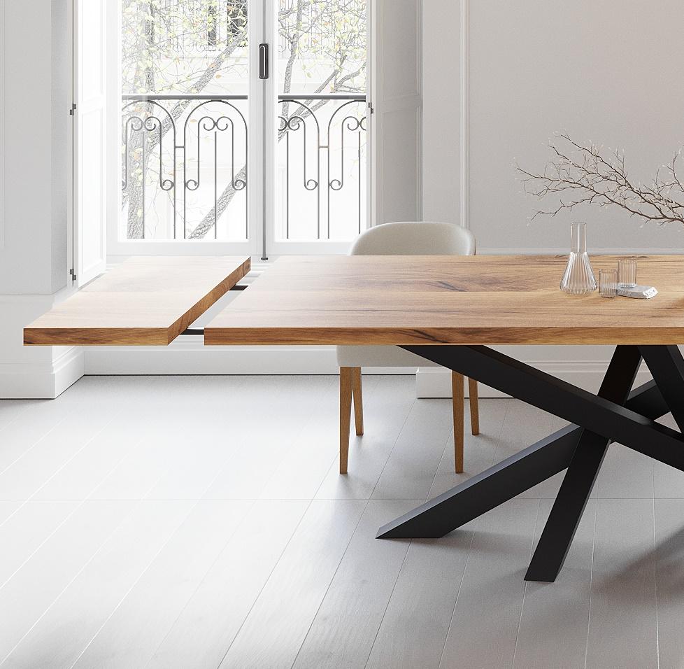 Solid Oak Extendable Dining Table With Crossover Legs - Industrial ...