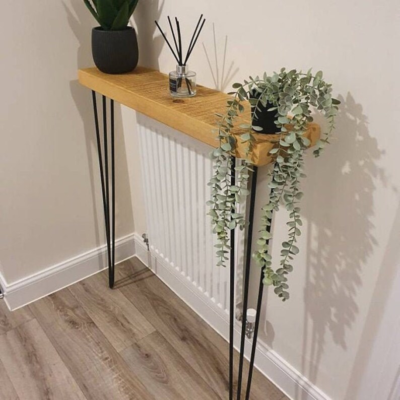 Narrow Console Table With Hairpin Legs Wooden Rustic Hallway Etsy