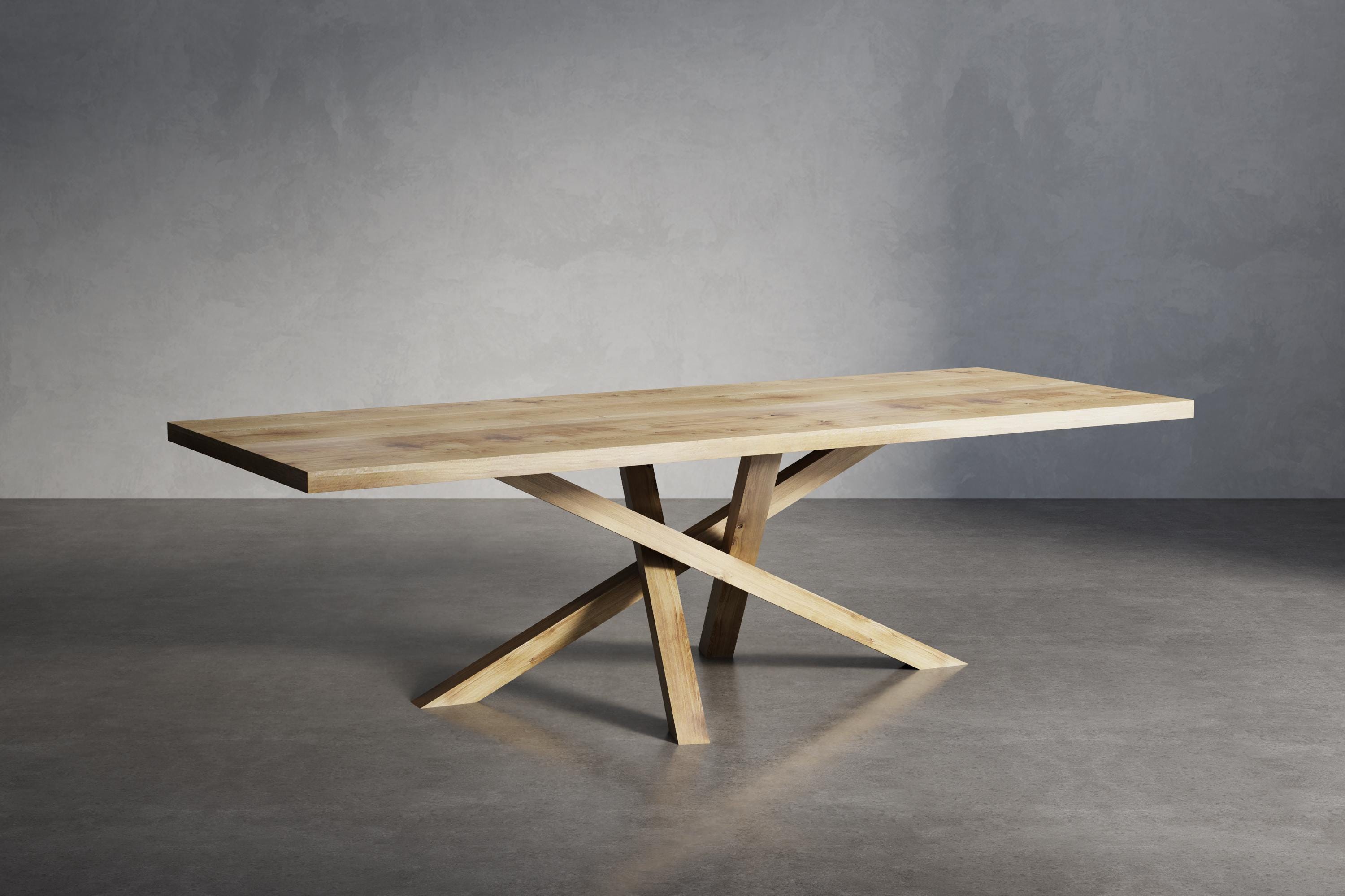 Solid Oak Dining Table With Crossover Wooden Legs 90x90 - DURABLE ...
