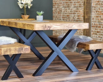 Industrial Dining Table Farmer - Rustic Farmhouse Kitchen Table with Chunky Metal Legs. Rustic Wood - Handmade Kitchen Table