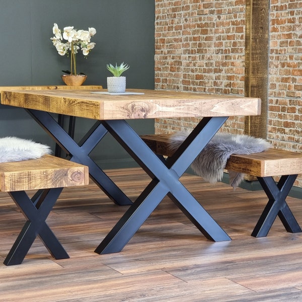 Industrial Dining Table Farmer - Rustic Farmhouse Kitchen Table with Chunky Metal Legs. Rustic Wood - Handmade Kitchen Table
