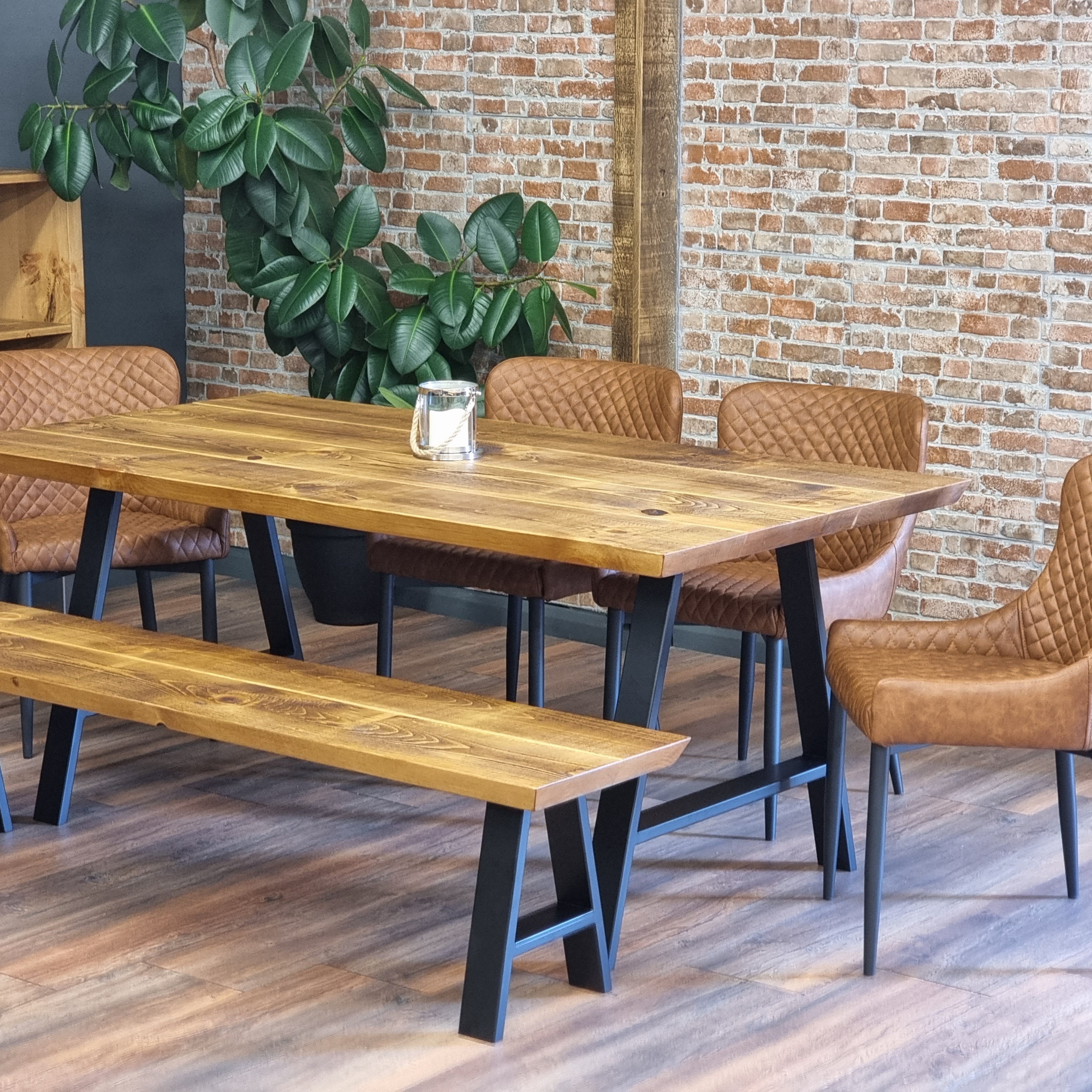 Louth AF Dining Table Solid Wood Chamfer Edge - Industrial A Frame ...