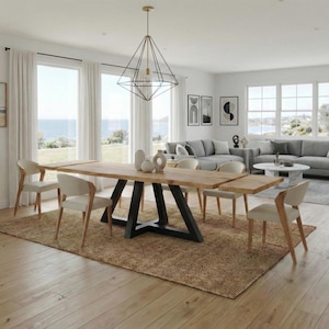 Firsby Triangle Live Edge Extendable 2-Sides Dining Table Kitchen Industrial Rustic Wood, Triangle Steel Base