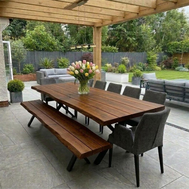 Outdoor Firsby XF Live Edge Garden Dining Table Rustic Solid Wood ...