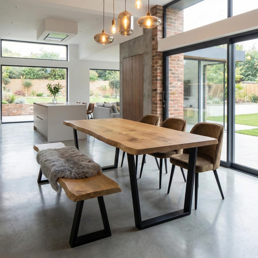 Firsby VF Live Edge Dining Table Rustic Solid Wood Industrial Steel ...