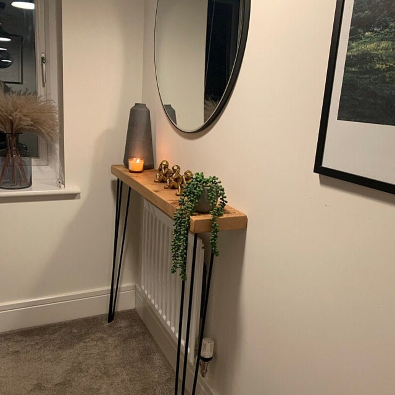 Narrow Console Table With Hairpin Legs Wooden Rustic Hallway Etsy