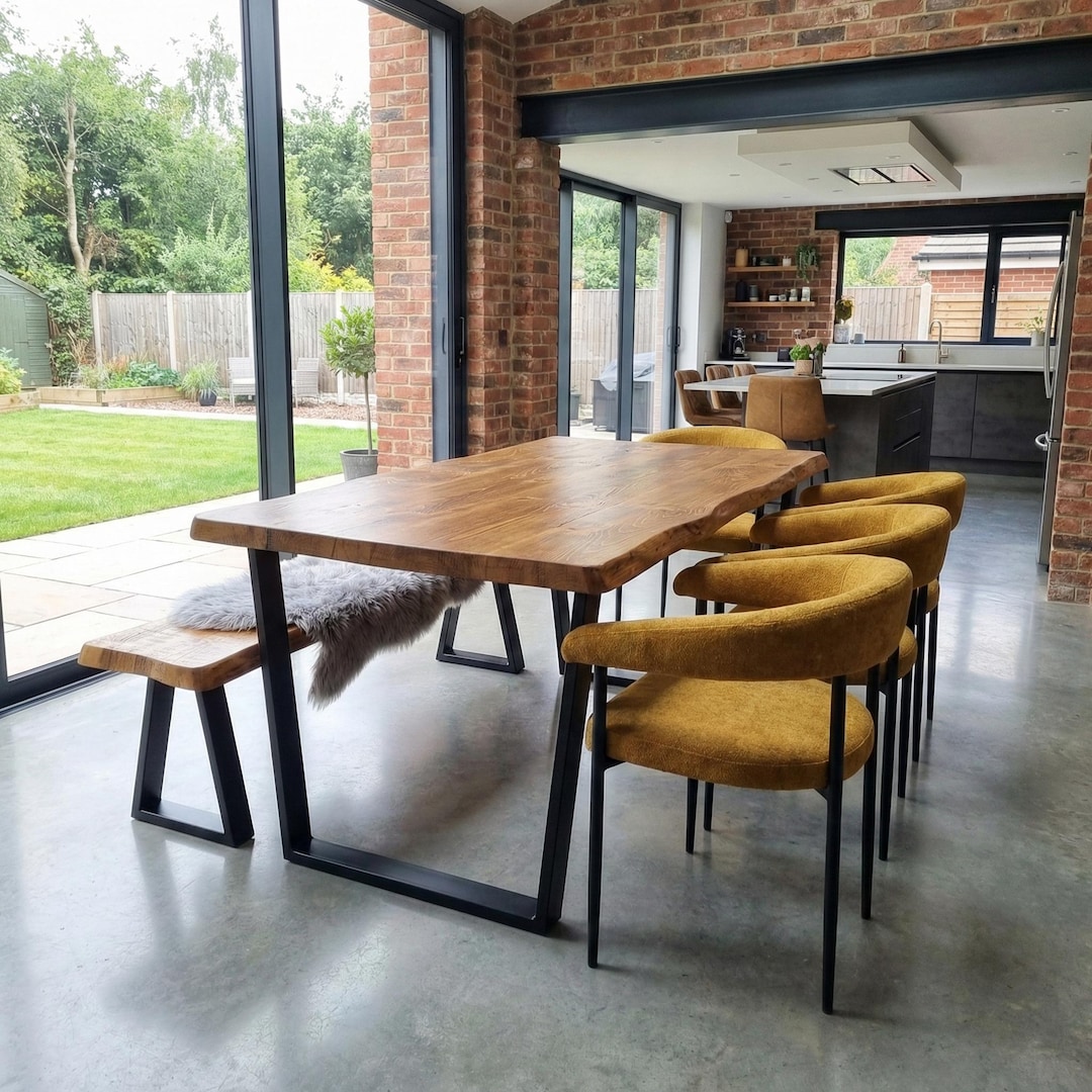 Croxby VF Live Edge Round Corners Dining Table - Wooden Rustic ...
