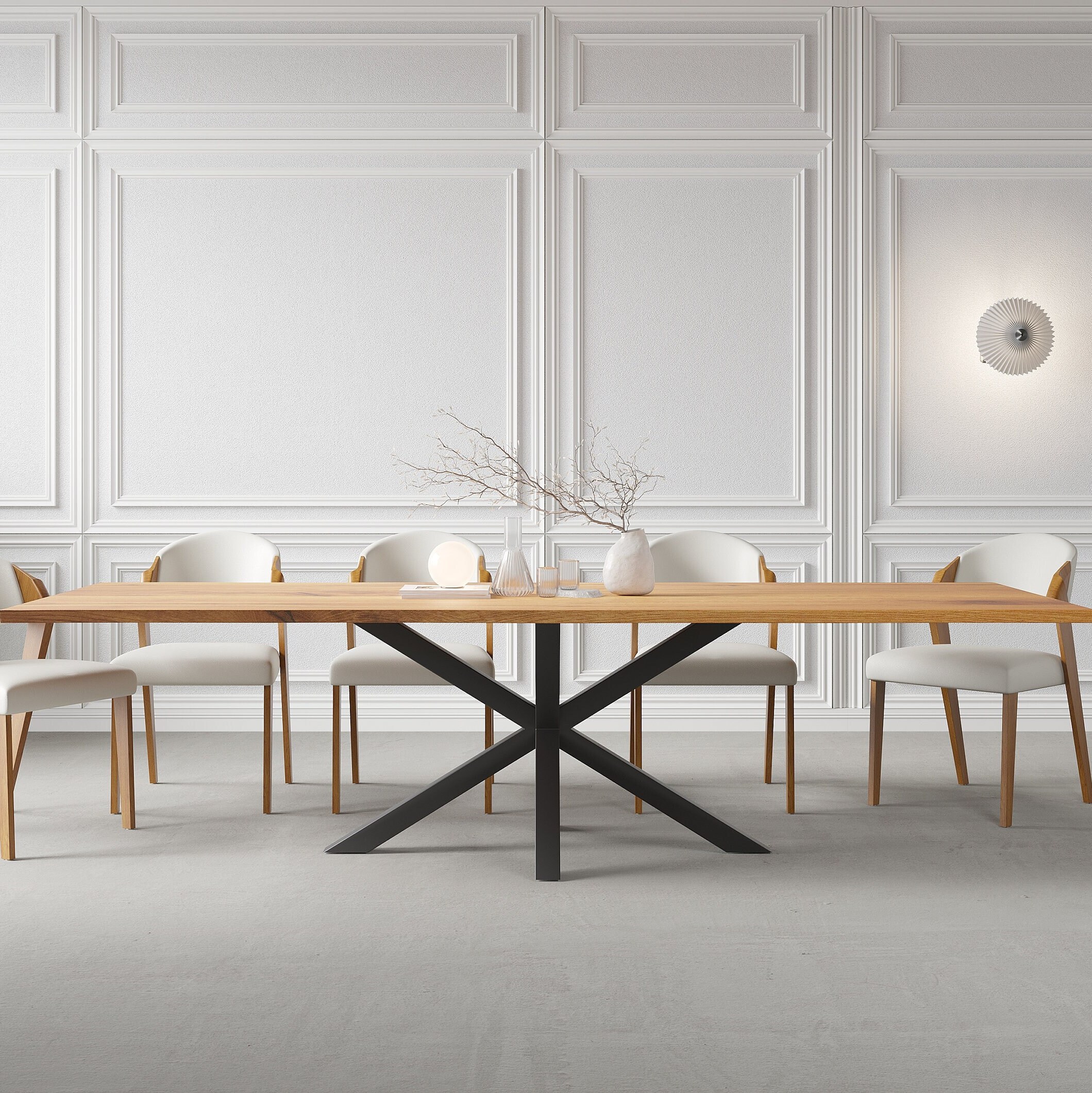 Straight Edge Solid Oak Dining Table Star Frame Legs - Industrial ...