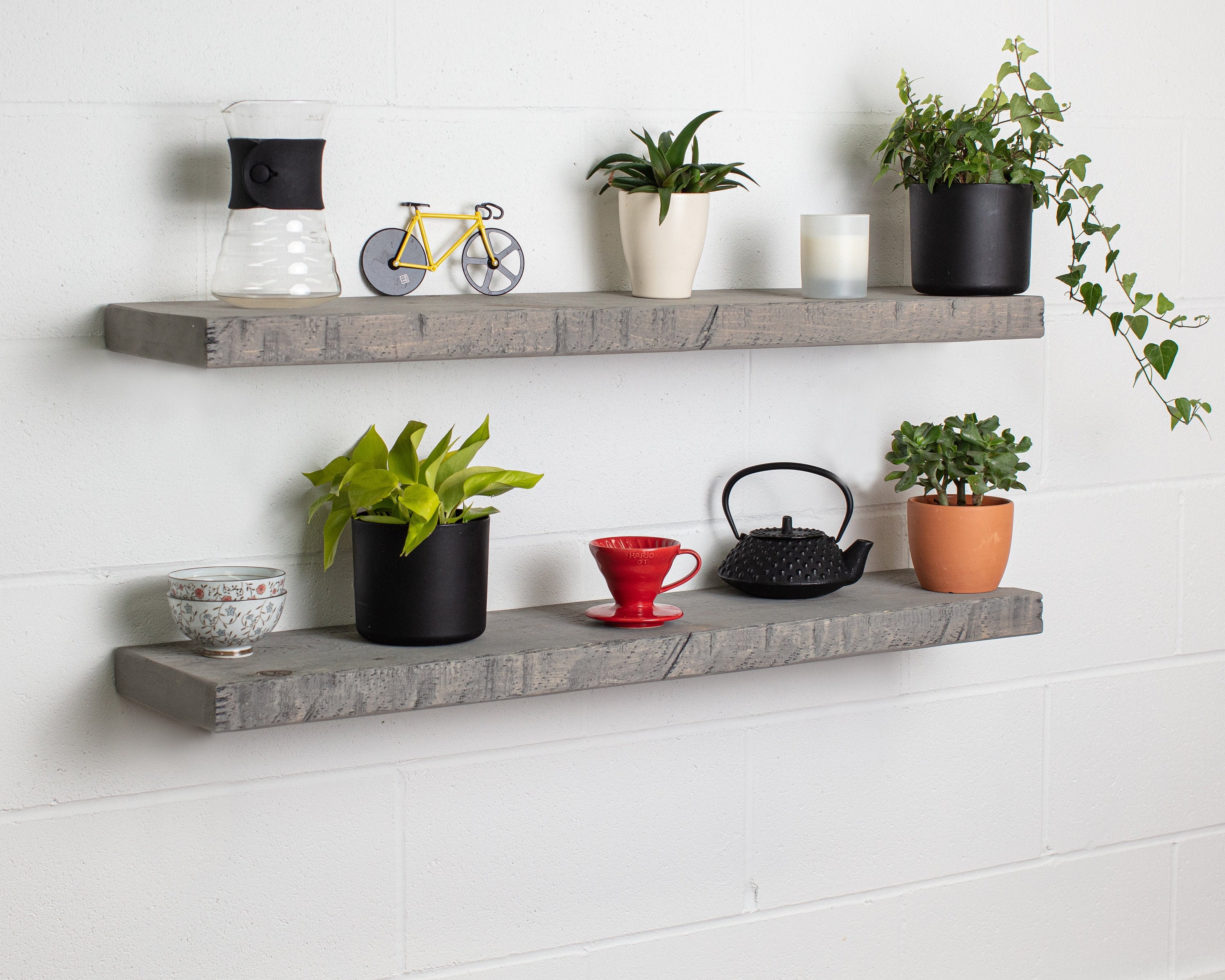 Grey Straight Edge Floating Shelf Handmade Solid Wood 19.5cm Depth X 4cm Thickness. Etsy