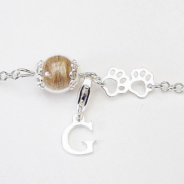 Tierhaar Armband Silber 925 mit Pfotenabdruck und Haar von deinem Haustier, Hund Katze Pferd, personalisierbare individuelle Anfertigung