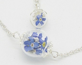 Armband Brautschmuck echte Blumen Vergissmeinnicht Schleierkraut Geschenk Muttertag Brautjungfer Trauzeugin Firmung Konfirmation Silber 925