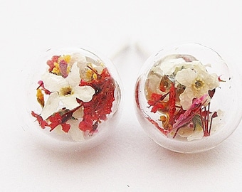 Real Forget-Me-Not & Dill Blossom Boucles d’oreilles Silver Bride Bridal Jewelry Boucles d’oreilles Fleurs Bijoux Fleurs Blanc Rouge Jaune Rose Confirmation de mariage