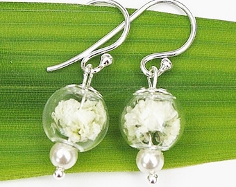 Perles Boucles d’oreilles Voile Herbes Bijoux De mariée Mariage 1 Paire Ivoire Argent 925 Boho Boucles d’oreilles Fleurs Bijoux Fleur Cadeau Femme Petite Amie Mère