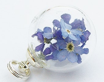 Real forget-me-not pendant flower pendant boho bohostyle flower jewelry guest gift bridal jewelry blue silver farewell gift Faith