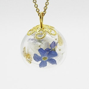 Real Forget-Me-Not & Dandelions Collier 925 Argent Or Bleu Mariée Bijoux De Mariée Confirmation de Mariage Marraine Cadeau Mère Fleurs image 1