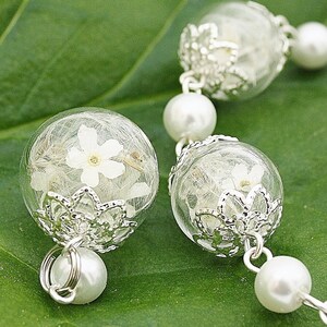 Echte Vergissmeinnicht Set Pusteblume Brautschmuck Braut Armband Kettenanhänger Ohrringe vintage boho Perlen Blumen silber Hochzeit weiß Bild 1