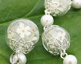 Real Forget set flower bridal jewelry bracelet necklace pendant earrings vintage boho pearls Silver Wedding White