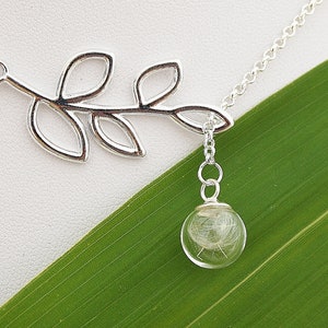 Real Dandelion Necklace with Leaf Bridal Jewelry Dandelion Leaf Glass Ball Glass Jewelry Gift Girlfriend Wishes Dandelion boho bohostyle image 1