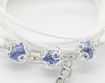 Echte Vergissmeinnicht Wickelarmband Armband Blütenarmband Blütenschmuck boho bohostyle Blumen Geschenk  Abschied Abschiedsgeschenk Schmuck