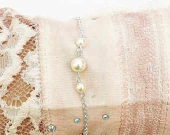 Bracelet à maillons délicats bijoux de mariée avec trois perles en argent ivoire ou argent 925 production individuelle