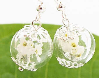Genuine Forget earrings silver wedding Bridal bridal jewelry white blossom earrings, flower jewelry boho flower flower earrings