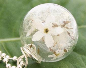 Pusteblume & Forget-me-not 999.9 925 silver dandelion pendant chain bridal jewelry boho bohostyle white ivory flower jewelry glass pendant