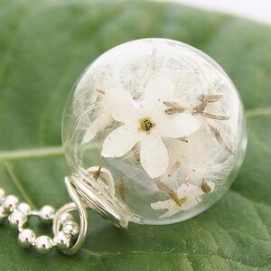 Pusteblume & Vergissmeinnicht 999,9 925er Silber Dandelion Anhänger Kette Brautschmuck Boho Bohostyle weiß ivory Blütenschmuck Glasanhänger Bild 1