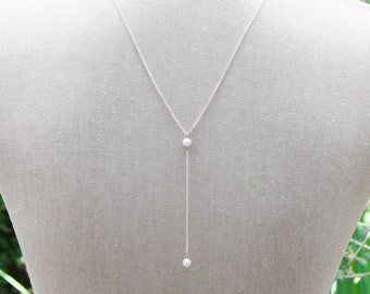 Rückenkette Perlen Brautschmuck für hochgeschlossenes Hochzeitskleid Halskette silber ivory Rückenausschnitt klassisch traditionell
