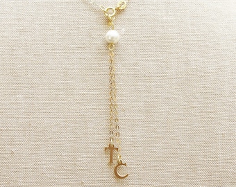 Rückenstrang für Rückenkette zum Einhängen in eine Halskette, Silber 925 vergoldet, rosé ,mit Perle, Initialen ,individuelle Maßanfertigung