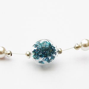 Set echte Dillblüten Kette Ohrringe Silber türkis ivory Perlen Braut Brautschmuck boho Blütenschmuck Naturschmuck Schmuckset Hochzeit