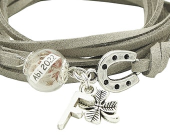 Bracelet wrap graduation 2024 avec pissenlit, porte-bonheur avec votre texte individuel, couleur au choix, taille unique, cadeau pour femmes et hommes