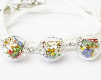 Echte bloemen wikkelarmband ivoor bruidssieraden zijde vergeet-mij-nietje armband liefde vriendschap kleurrijk cadeau afscheid