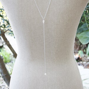 Back chain bridal jewelry pearl chain back chain wedding boho ivory white silver long necklace bridesmaid gift wife girlfriend