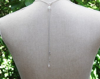 3er Rückenstrang für Rückenkette zum Einhängen in eine Halskette, Silber 925 mit echten Vergissmeinnicht, Initialen , nach Maß gefertigt