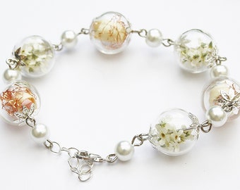 Véritable rose bracelet Myosotis mariée bijoux de mariée blanc ivoire rose fleur fleurs bohostyle boho perles mère de la mariée de mariée de mariée