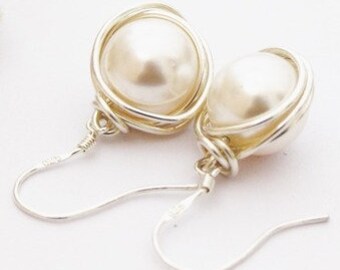 Boucles d’oreilles 999.9 fine boucle d’oreille argent 925 sterling silver / confirmation de perles bijoux mariage bijoux de mariée blanc ivoire Barmizwa