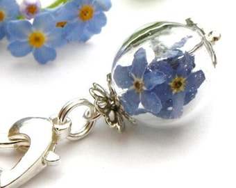 Echte Vergissmeinnicht Charms Kettenanhänger Gastgeschenk Abschied Erinnerung Firmung Kommunion Hochzeit Taufe Muttertag blau Blumen